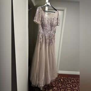 Teri Jon Dusty Rose Embellished Tulle Evening Dress